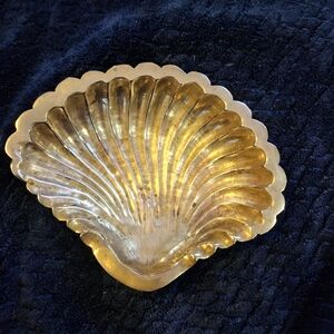 Vintage solid brass footed clam shell dish or tray. 